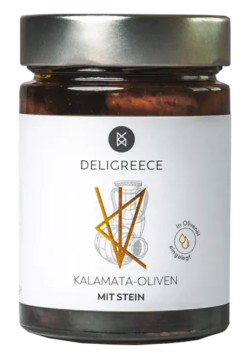 KALAMATA OLIVEN MIT STEIN | IN EXTRA NATIVEM OLIVENÖL 320 G GLAS